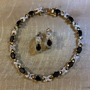 Vintage Sterling Silver Vermeil Oval Sapphire X and O Tennis Bracelet & Earrings